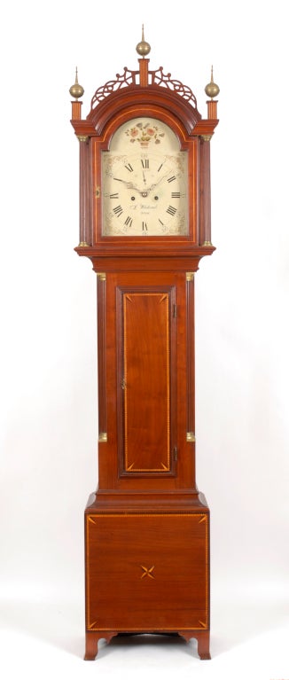 A Federal cherry inlaid tall clock by Asaph Whitcomb