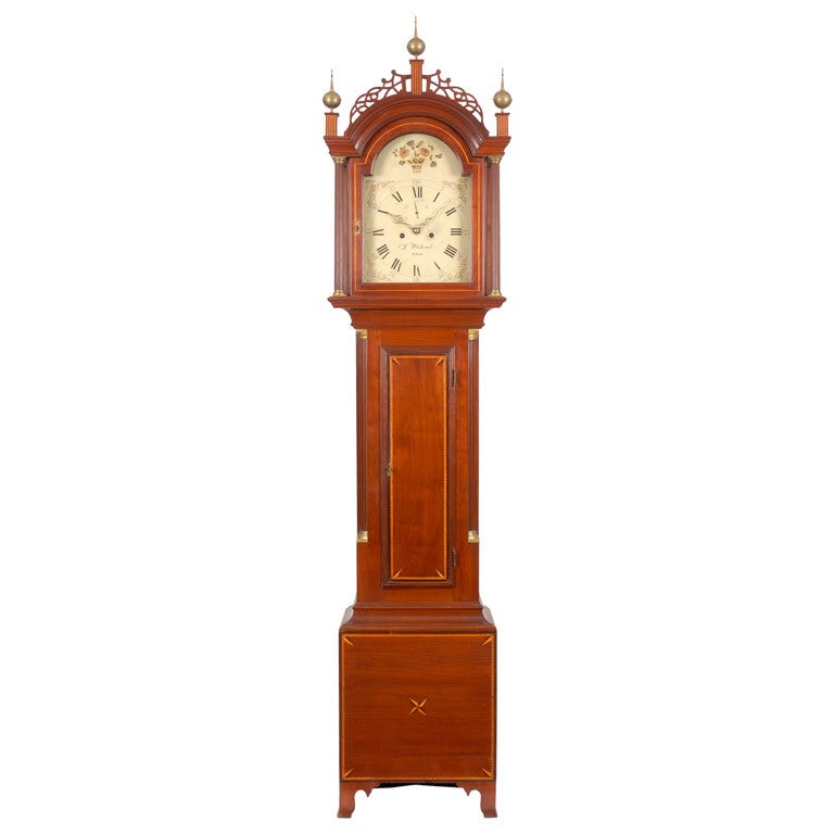 A Federal cherry inlaid tall clock by Asaph Whitcomb For Sale
