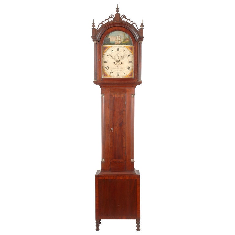 A Wonderful Federal Tall Clock With Rocking Ship Animated Dial For Sale