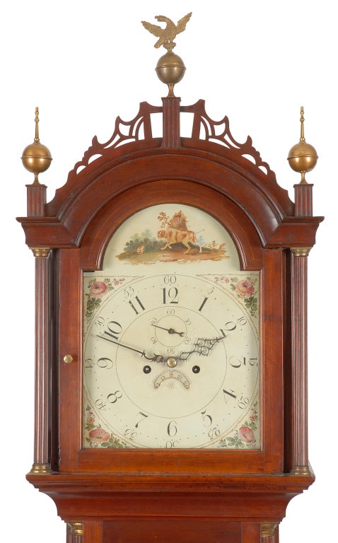 Wonderful Hepplewhite Cherry Signed Tall Case Clock, NH