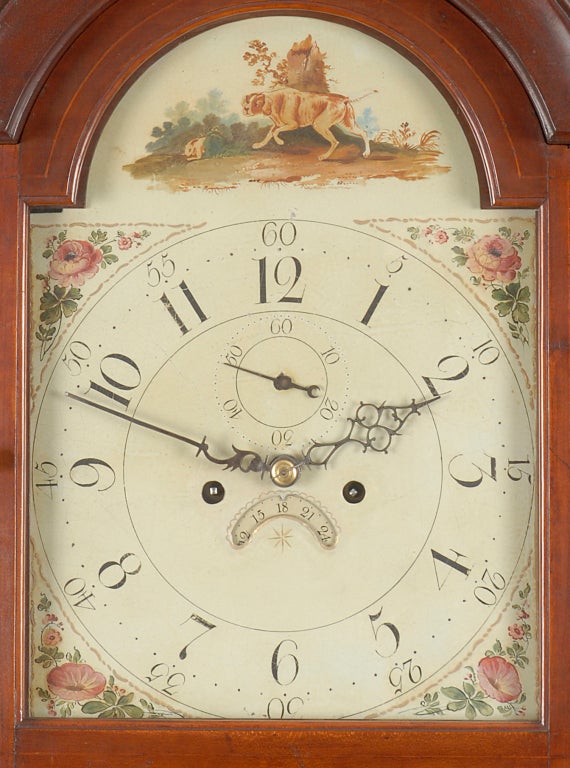 Wonderful Hepplewhite Cherry Signed Tall Case Clock, NH For Sale 1