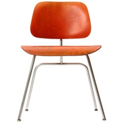 Ash Aniline Red DCM Chair by Charles & Ray Eames for Herman Miller