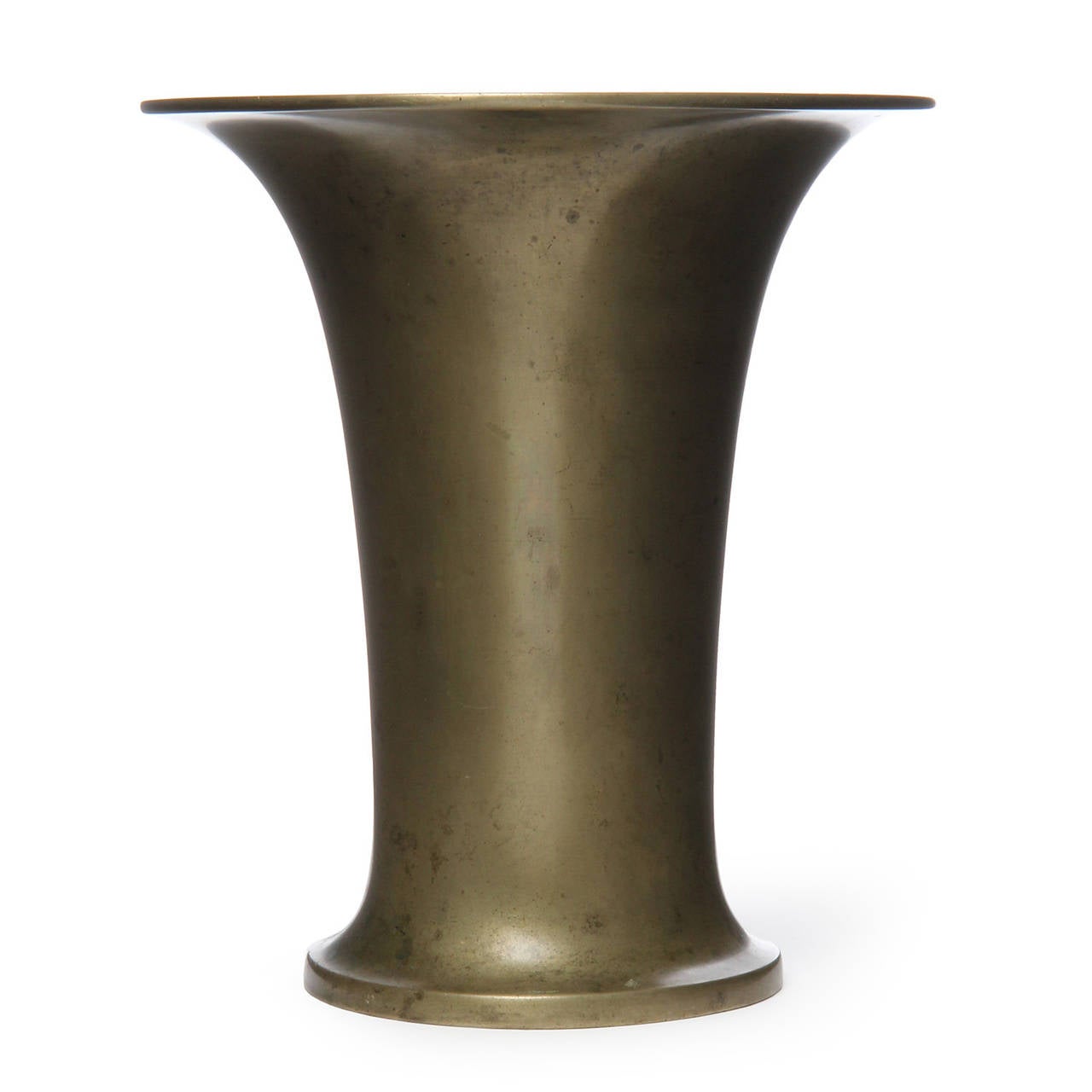 A well scaled and beautifully proportioned patinated bronze vase or umbrella stand having a flaring form.