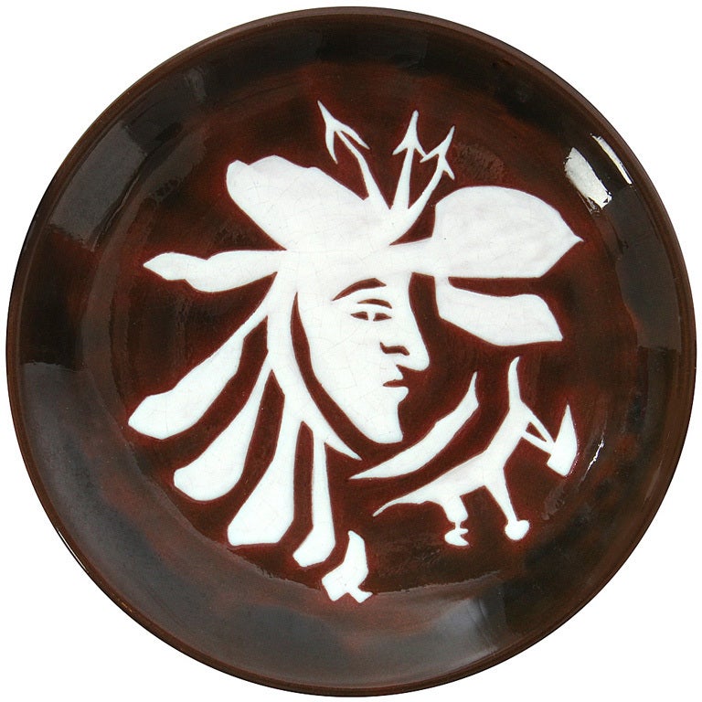 American Indian Portrait Platter by Jean Lurcat