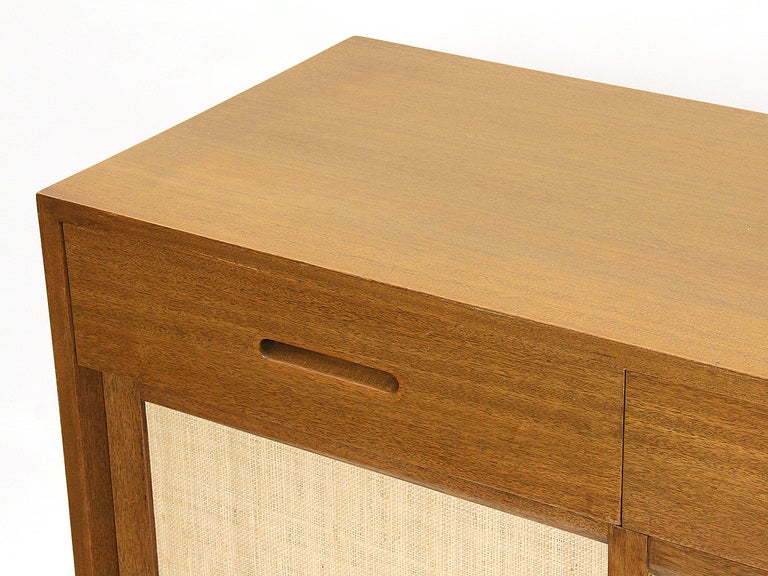 Mid-20th Century Linen Paneled Credenza by Edward Wormley