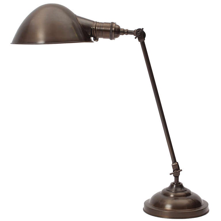American Patinated Brass Articulated Industrial Desk Lamp