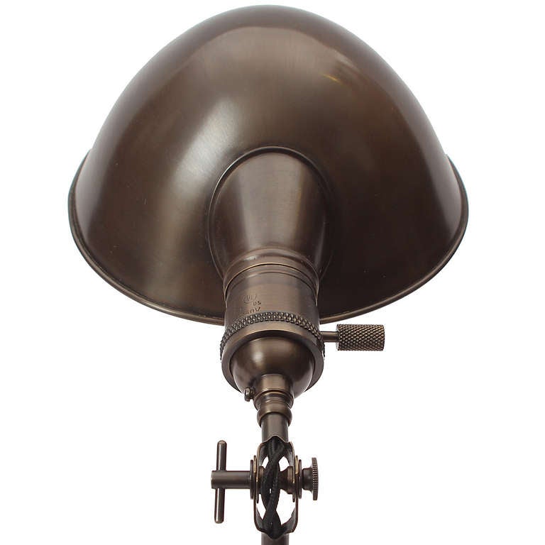 Patinated Brass Articulated Industrial Desk Lamp In Good Condition In Sagaponack, NY