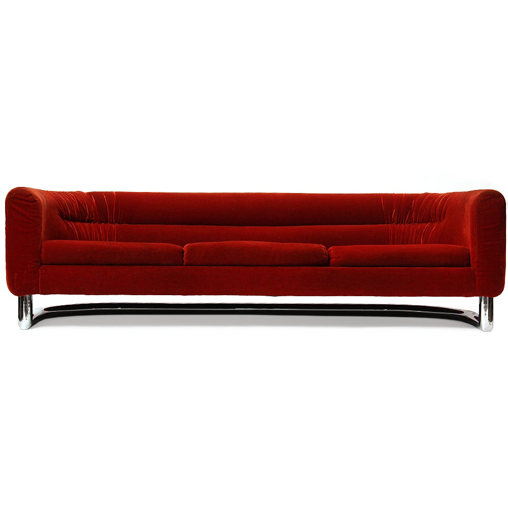 Floating Red Velvet Sofa