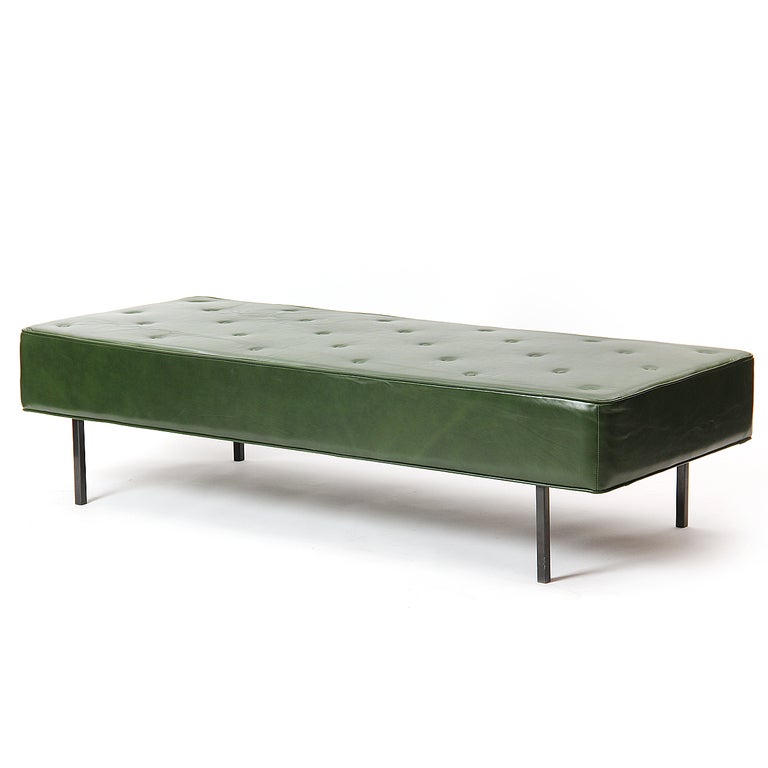 Mid-Century Modern Green Leather Bench by Florence Knoll