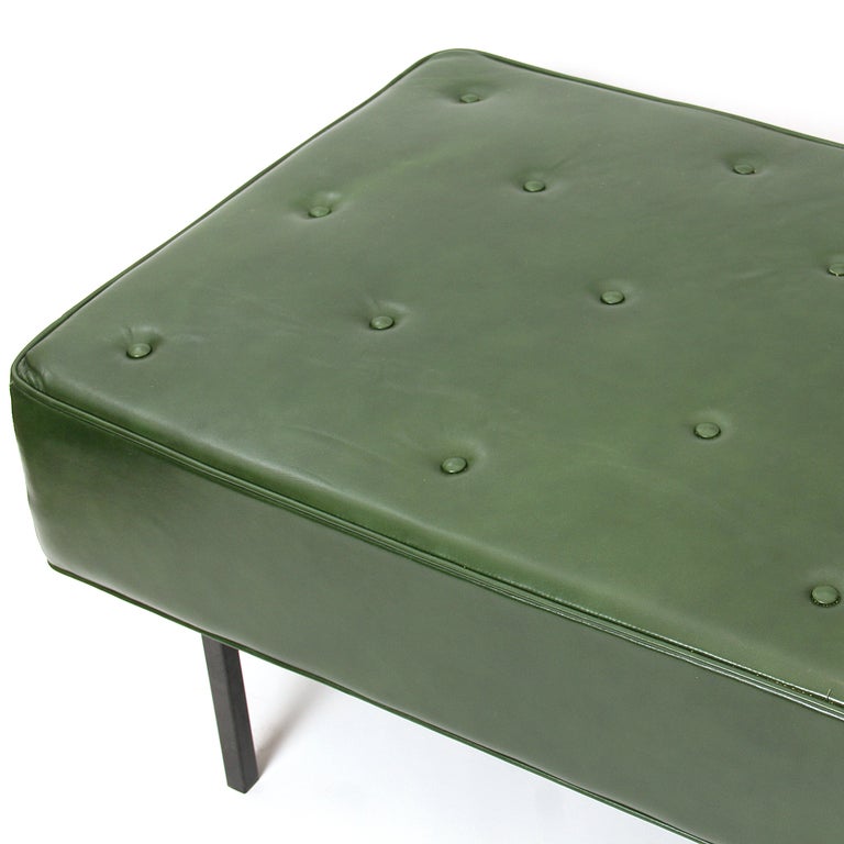 American Green Leather Bench by Florence Knoll
