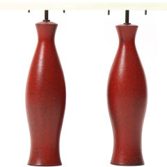 Pair Of Red Ceramic Lamps By Fantoni