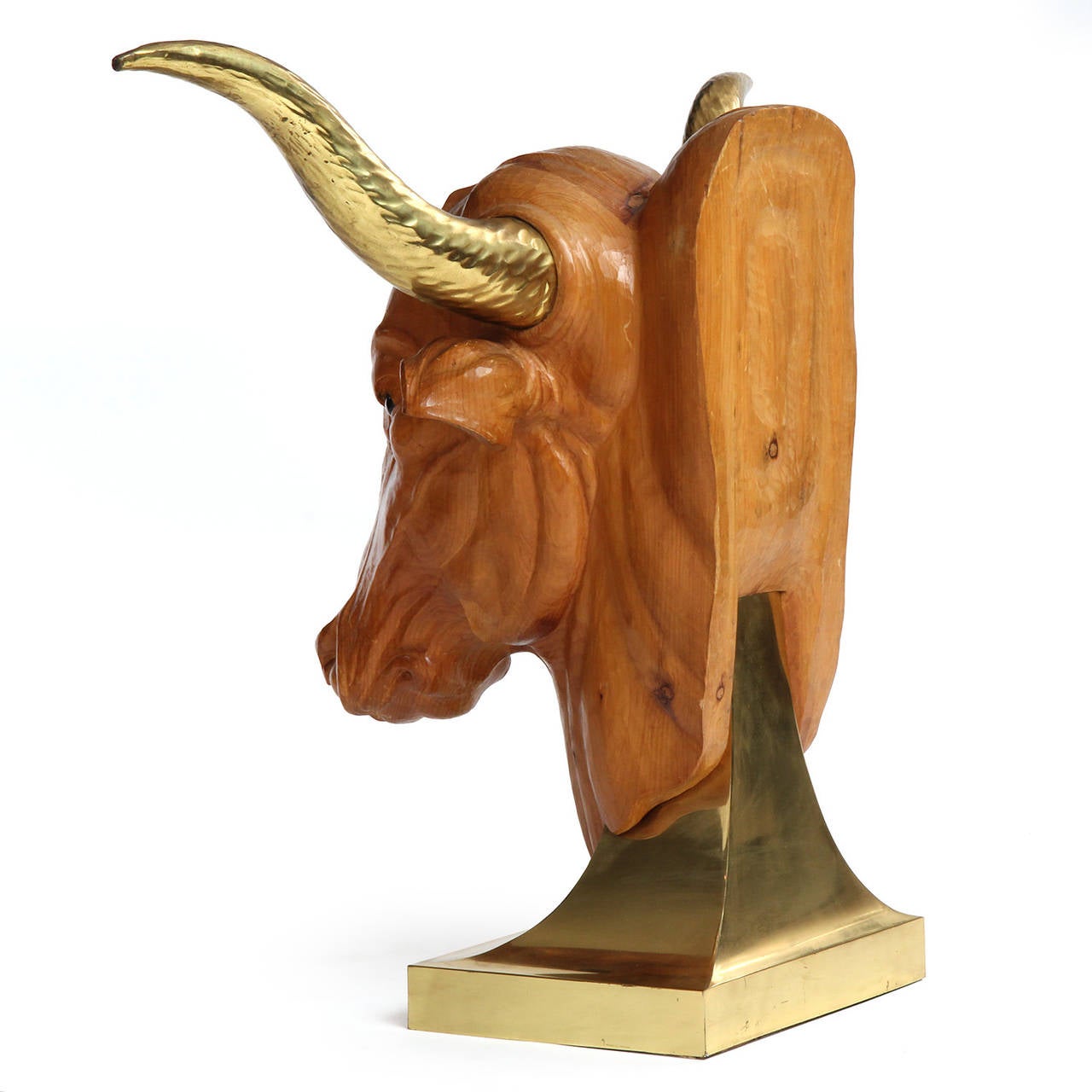 Mid-Century Modern Carved Bull Sculpture For Sale