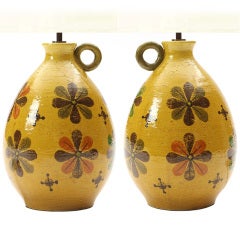 Vintage Mustard Glazed Ceramic Lamps