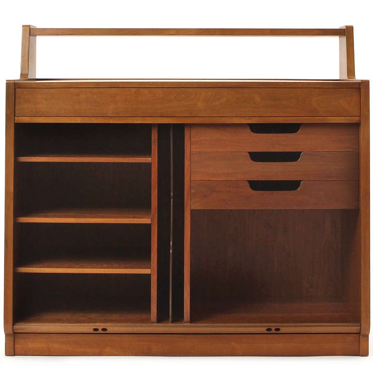 Mid-Century Modern Drop Tambour Front Cabinet by Edward Wormley For Sale