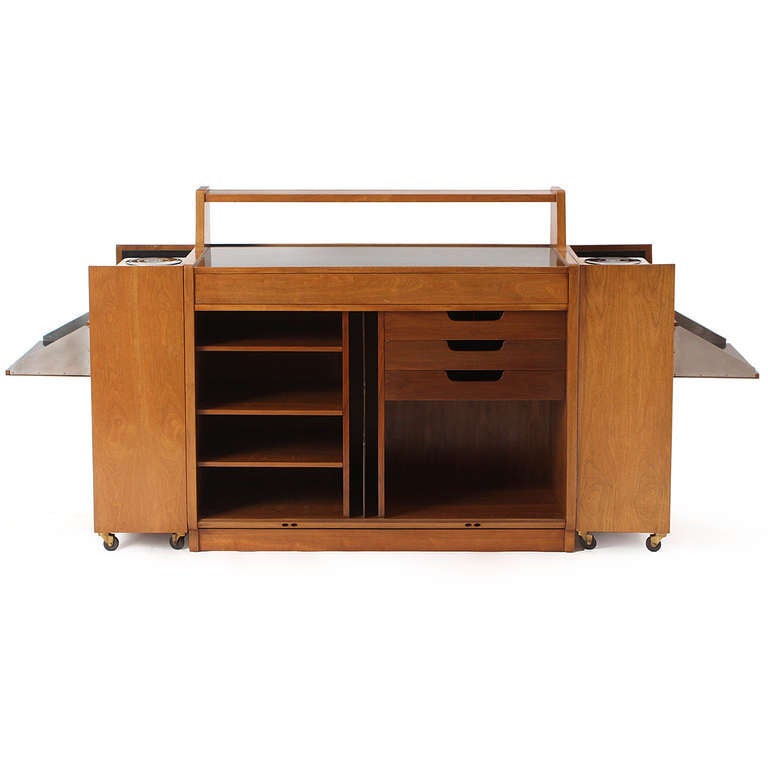 Walnut Drop Tambour Front Cabinet by Edward Wormley For Sale