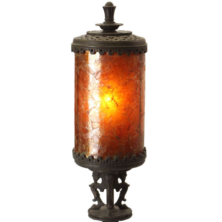 American Pair of Bronze Torchiere Lamps by Oscar Bach