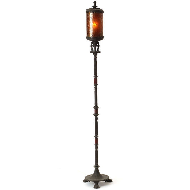 Arts and Crafts Pair of Bronze Torchiere Lamps by Oscar Bach
