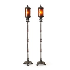 Pair of Bronze Torchiere Lamps by Oscar Bach