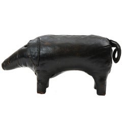 Vintage Black Leather Pig Ottoman
