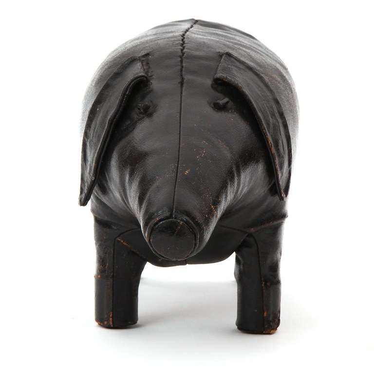 Danish Black Leather Pig Ottoman