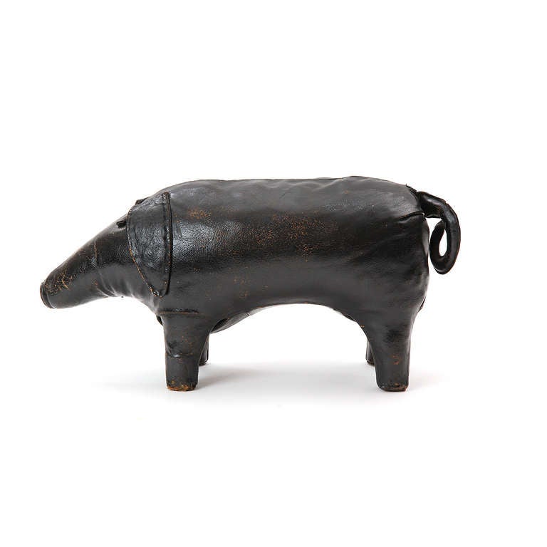 Black Leather Pig Ottoman In Good Condition In Sagaponack, NY