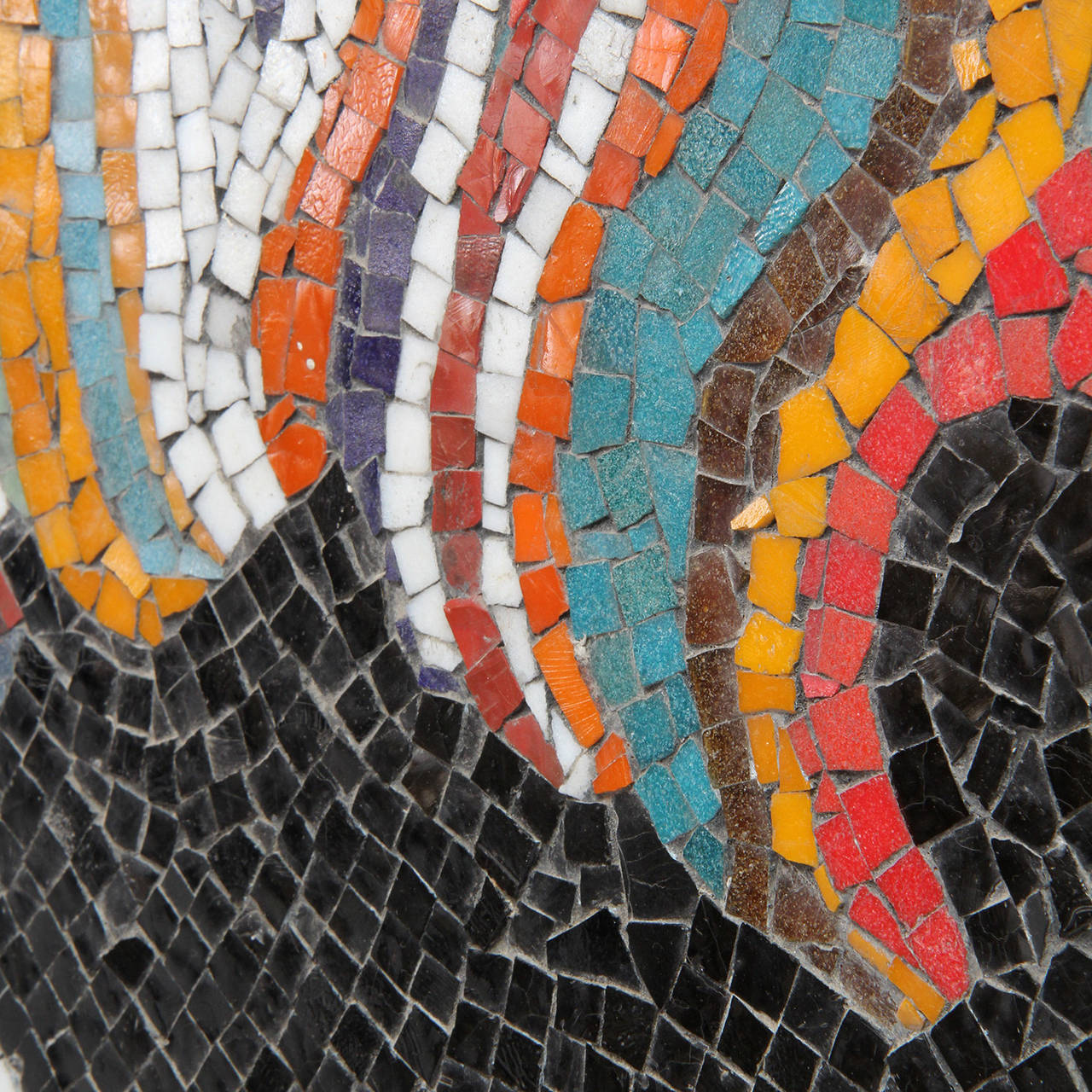 An expressive, well scaled and masterful unique psychedelic portrait of Bob Dylan rendered in Italian marble mosaic.