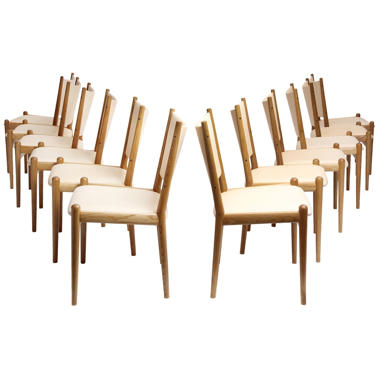 Cuir Chaises de salle à manger en chêne blanc et en cuir par Hans Wegner en vente