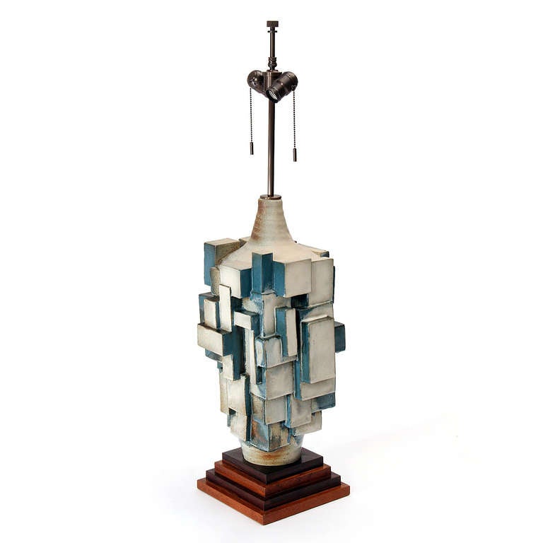 Mid-Century Modern Cubist Ceramic Table Lamp