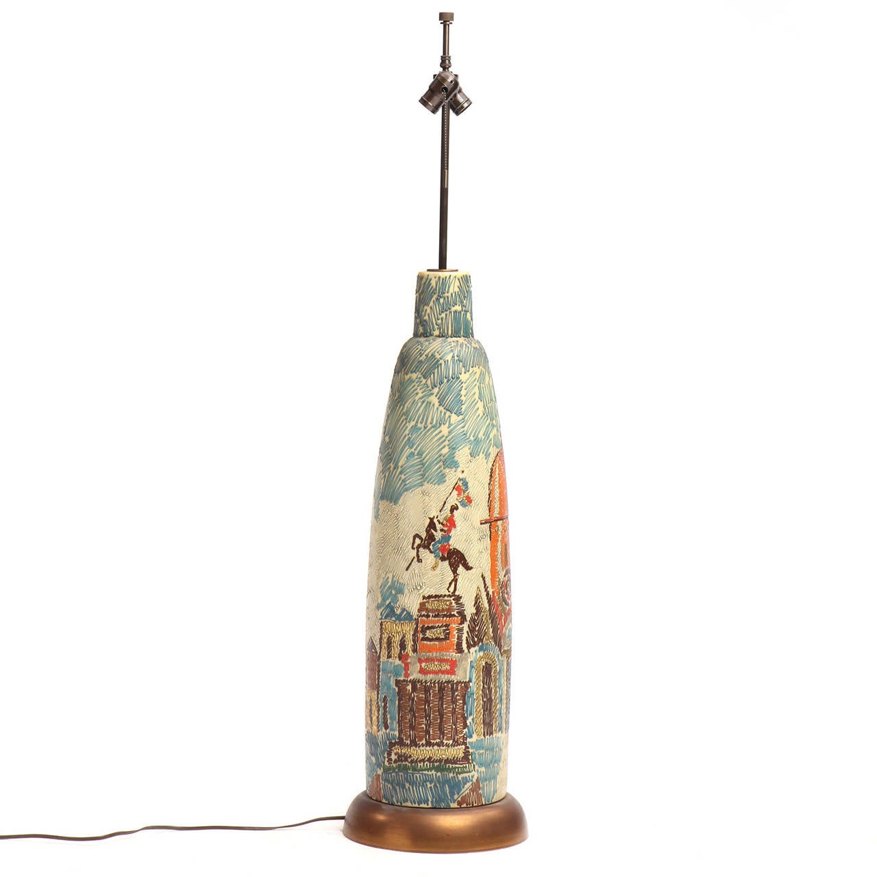 Mid-20th Century Monumental Painted Italian Table Lamp For Sale