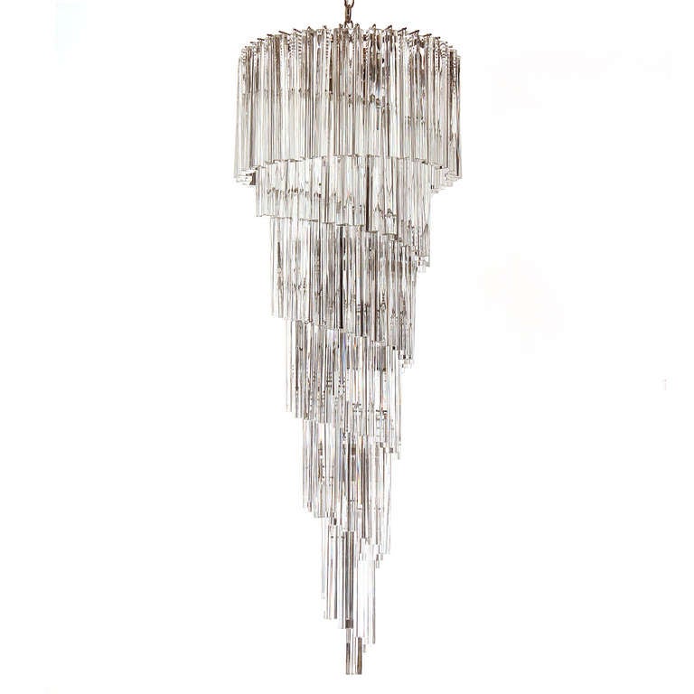 A crystal waterfall chandelier of reverse 