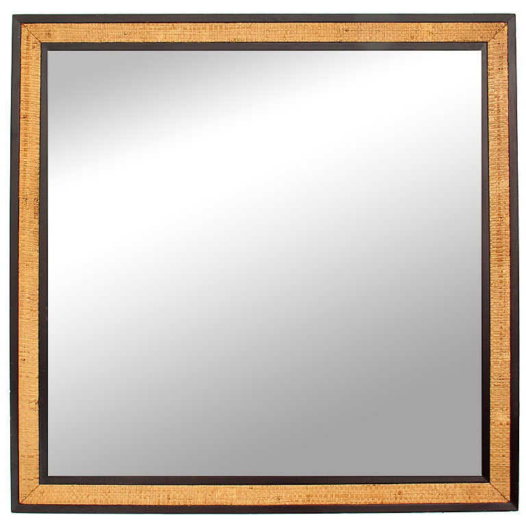 Square Raffia Mirror by Edward Womley For Sale