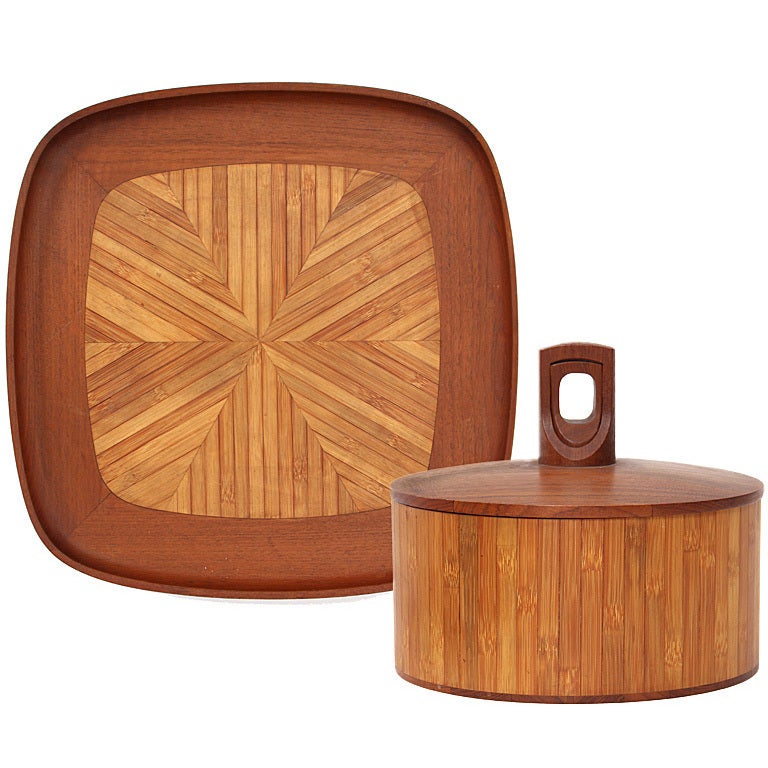 bamboo inlay tray and ice bucket by Dansk