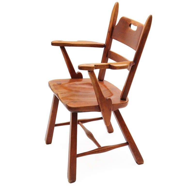 American Craftsman Carved Solid Yellow Birch Armchair by Herman DeVries for Cushman