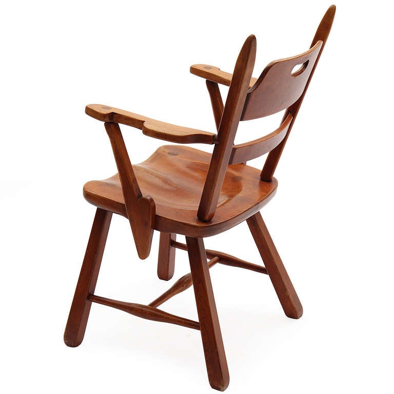 Mid-20th Century Carved Solid Yellow Birch Armchair by Herman DeVries for Cushman