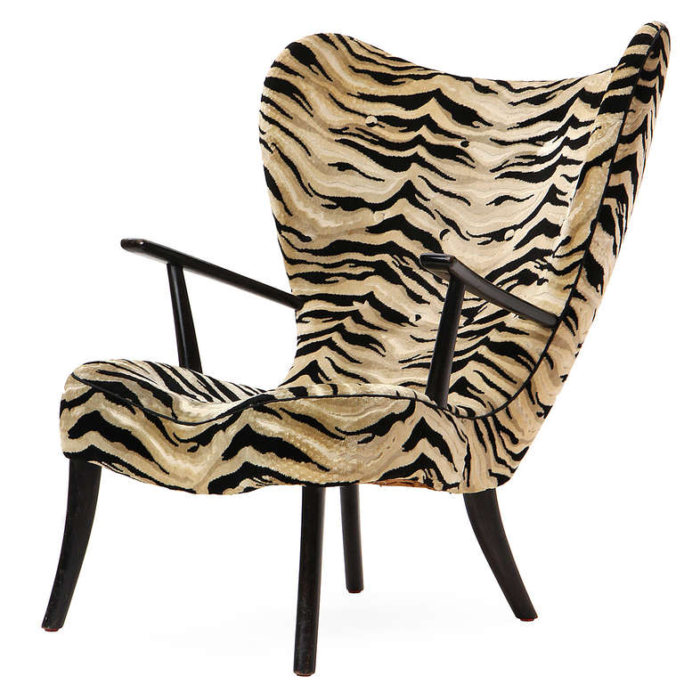 Danish Zebra Print Lounge Chair and Ottoman In Good Condition In Sagaponack, NY