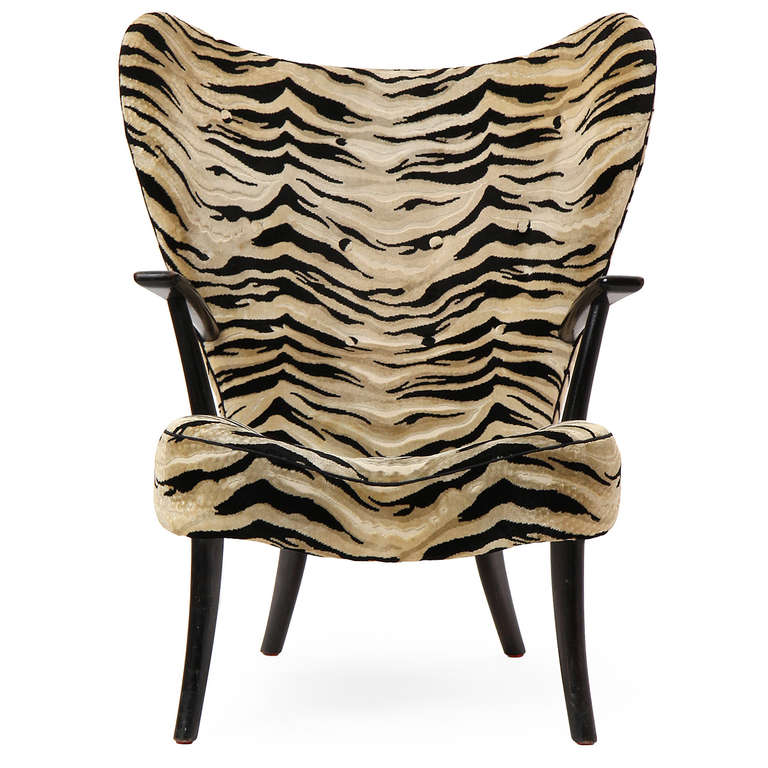 Scandinavian Modern Danish Zebra Print Lounge Chair and Ottoman