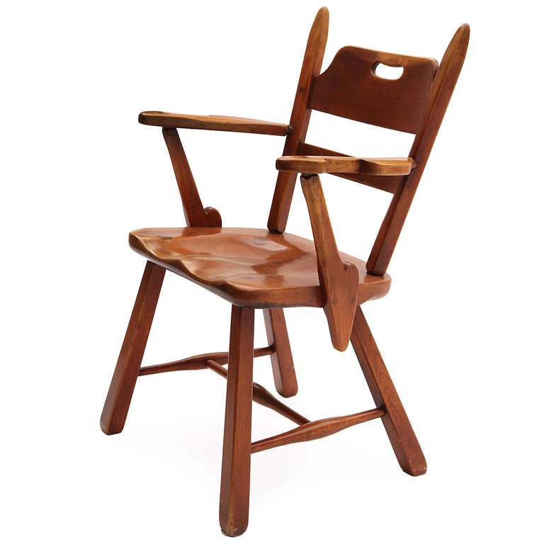 American Carved Solid Yellow Birch Armchair by Herman DeVries for Cushman