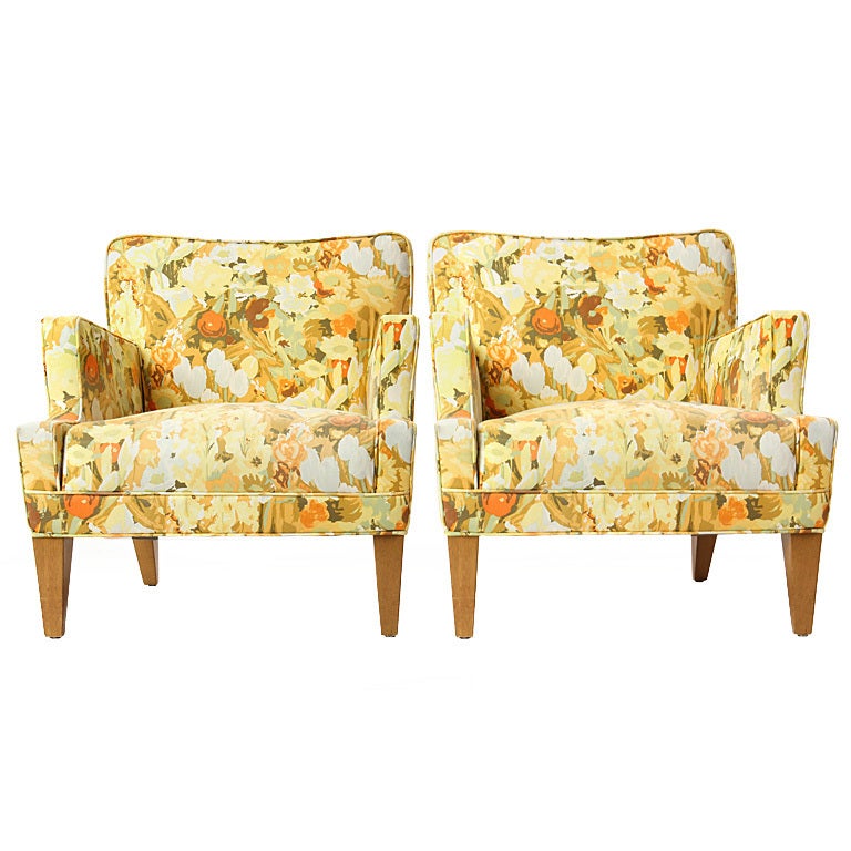Pair of Floral Lounge Chairs by Edward Wormley For Sale at 1stdibs