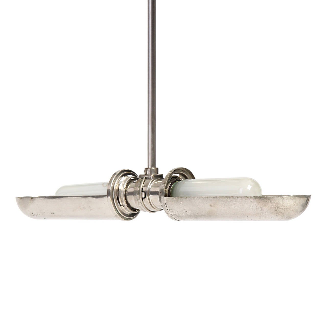 Industrial Nickeled Brass Ceiling Light For Sale