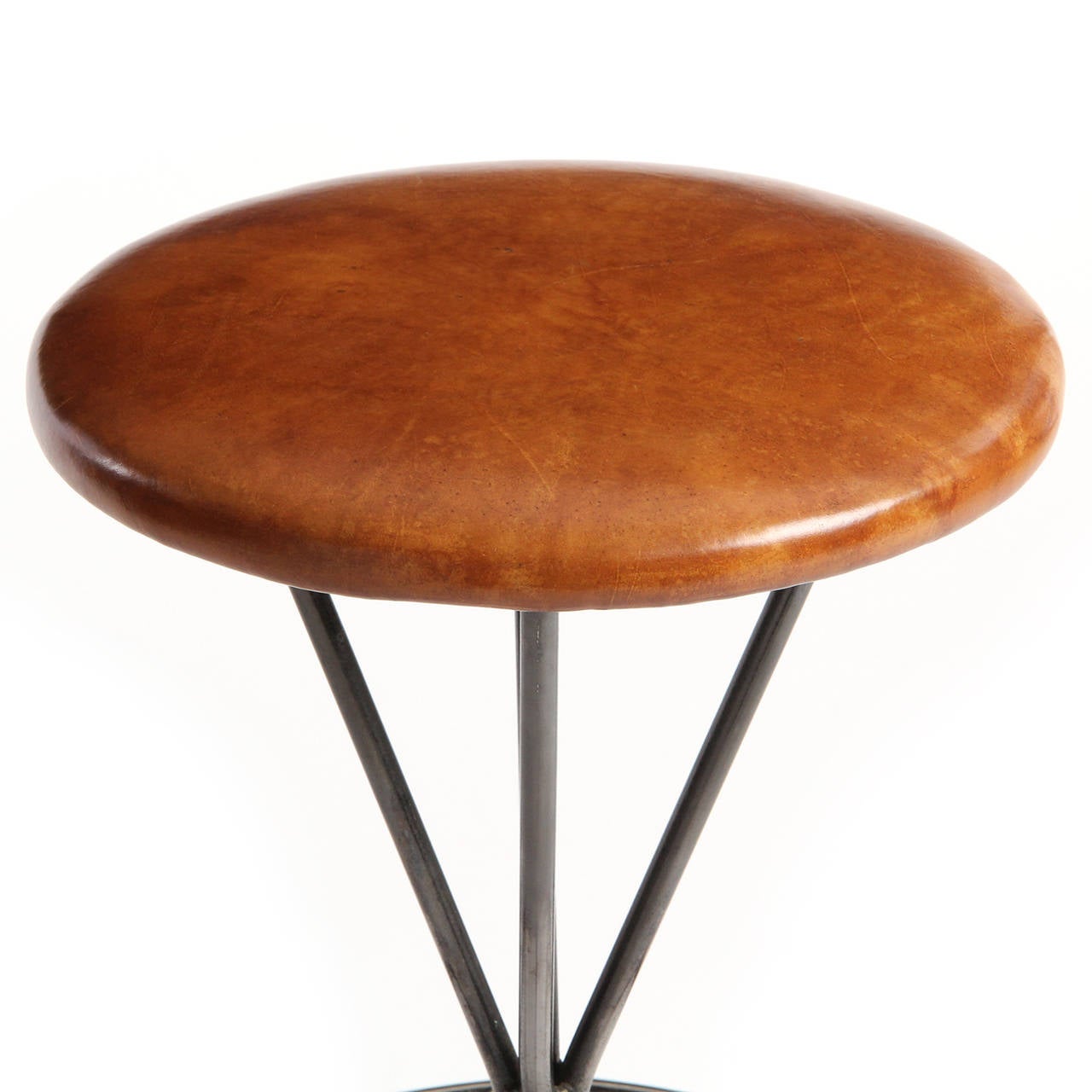 Mid-Century Modern Swiveling Steel and Leather Stool For Sale