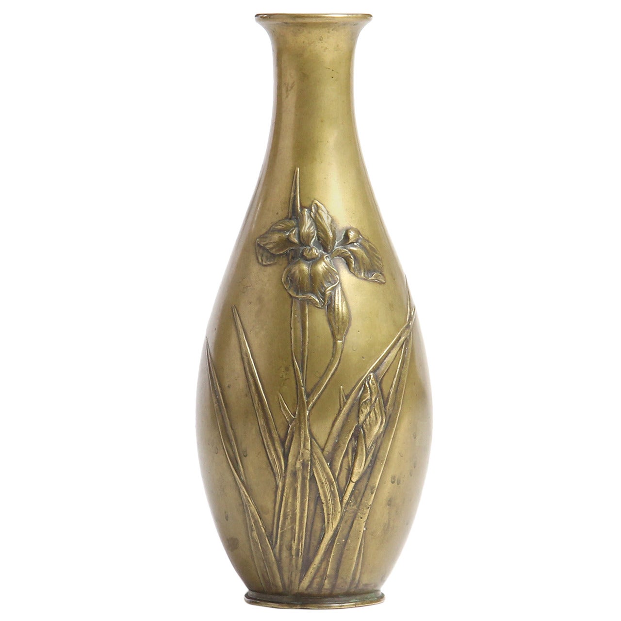 Japanese High-Relief Bronze Vase For Sale