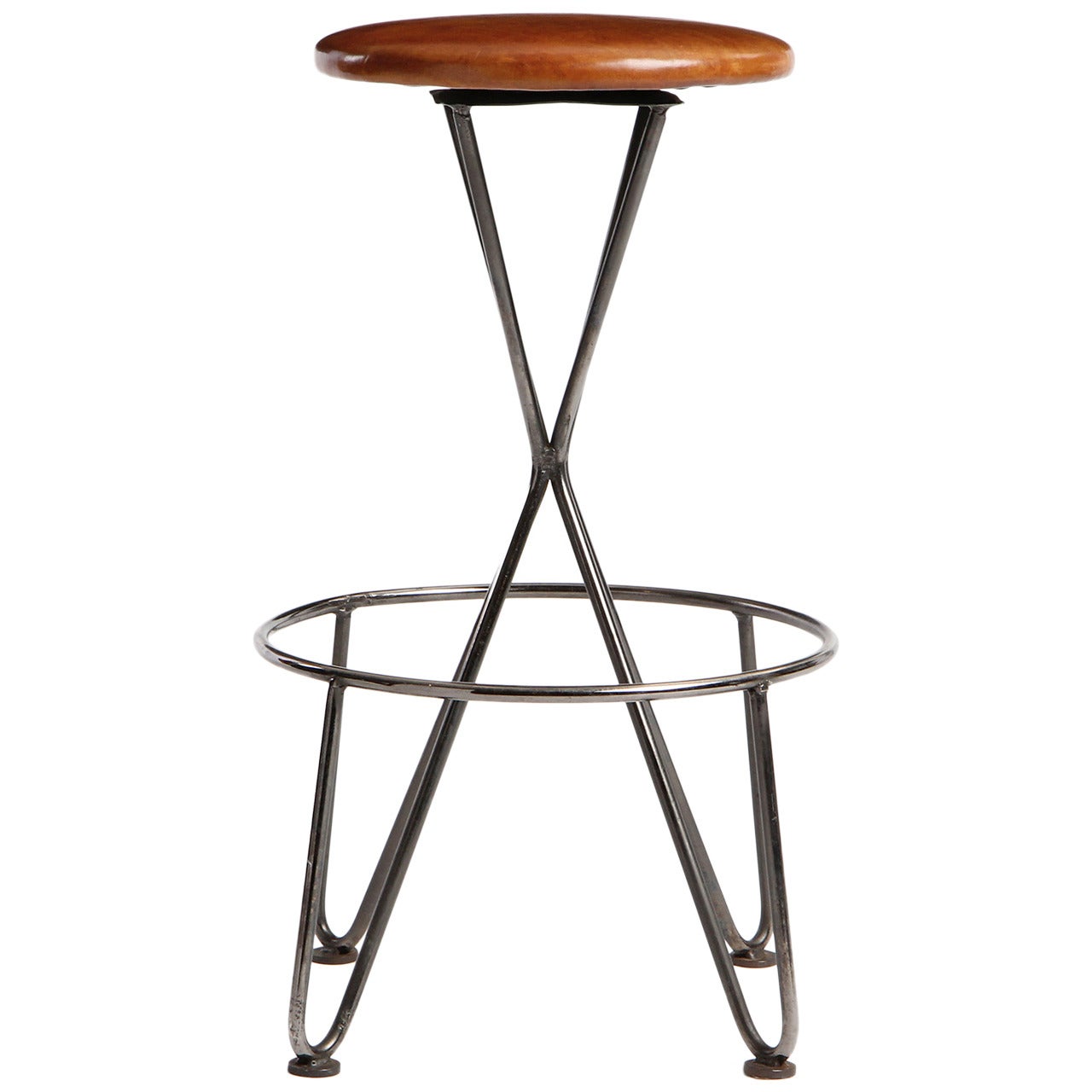 Swiveling Steel and Leather Stool