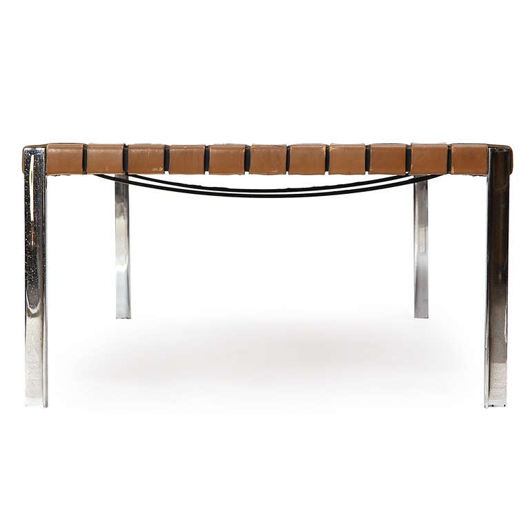 Steel and Leather Bench by Laverne In Good Condition In Sagaponack, NY