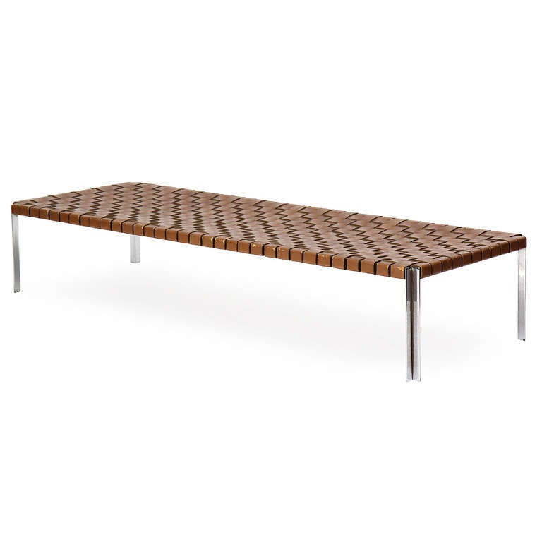 Mid-Century Modern Steel and Leather Bench by Laverne