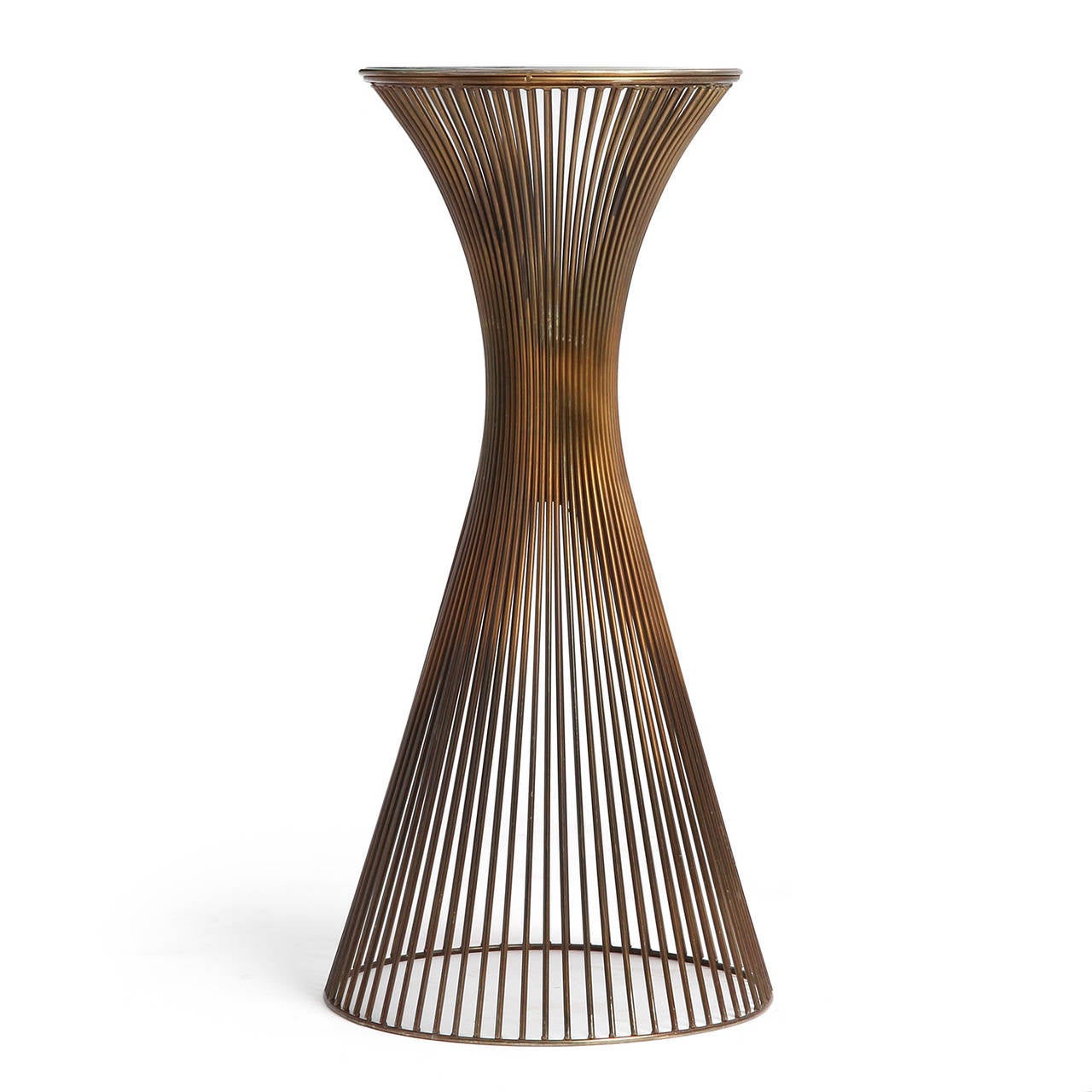 Illuminated Pedestal with Corseted Form and Frosted Round Glass Top