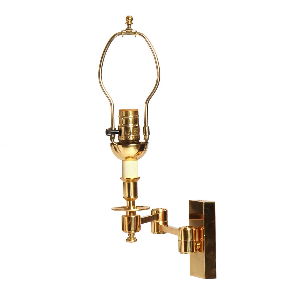 Polished Brass Swing Arm Sconces In Good Condition In Sagaponack, NY