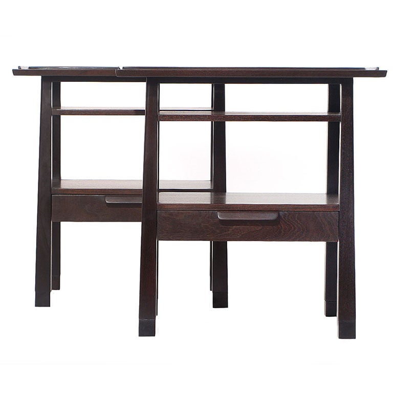 American Walnut and Leather Tables by Edward Wormley