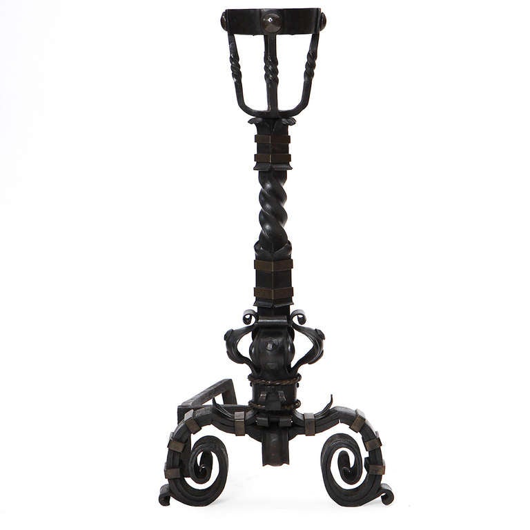 Arts and Crafts Basket-Topped Andirons For Sale