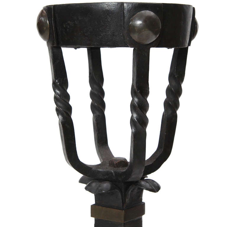 Wrought Iron Basket-Topped Andirons For Sale