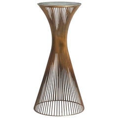 Illuminated Pedestal with Corseted Form and Frosted Round Glass Top
